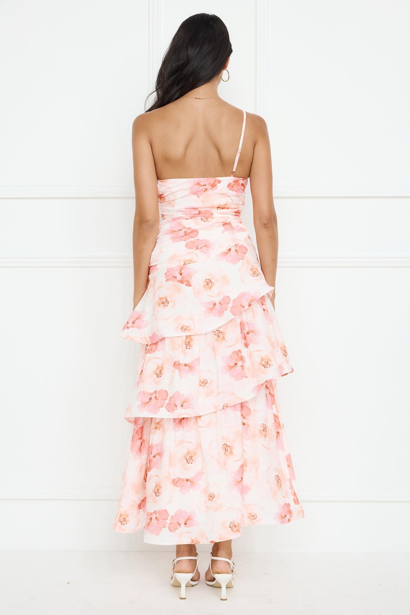 Petal Whirl One Shoulder Maxi Dress Pink Product Image