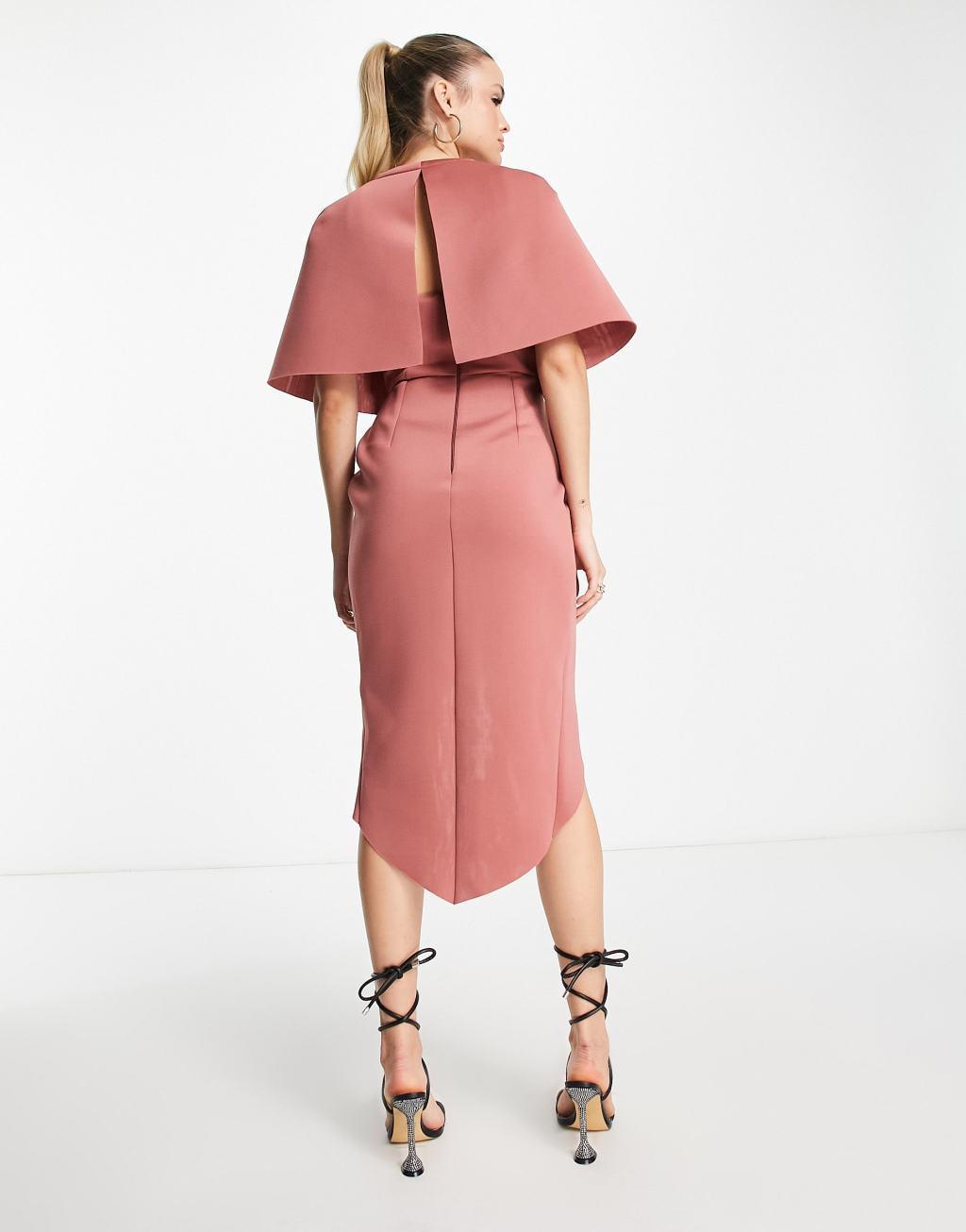 ASOS DESIGN Tall cape detail pleated wrap midi dress Product Image