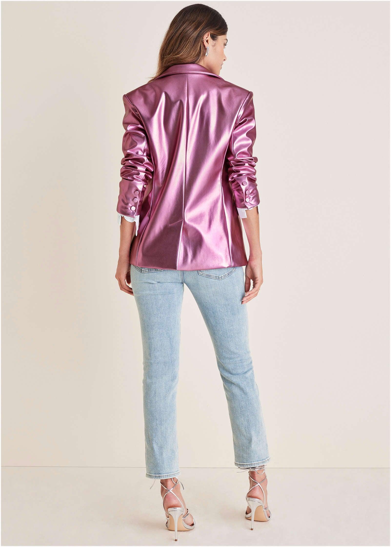Metallic Shine Blazer - Pink Metallic Product Image
