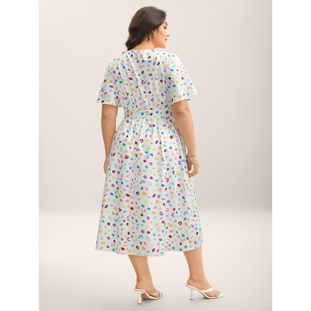 Plus Size Multi-Color Leopard Print Surplice Midi Dress Beige Women Overlap Collar Short sleeve Curvy BloomChic 10/M Product Image