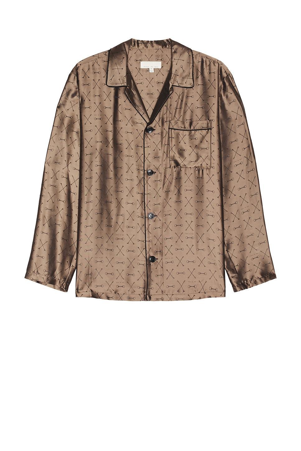 Mens Jacquard Silk-Blend Button-Front Pajama Shirt Product Image