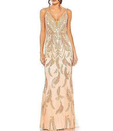 Womens V-Neck Sequin-Embellished Gown Product Image