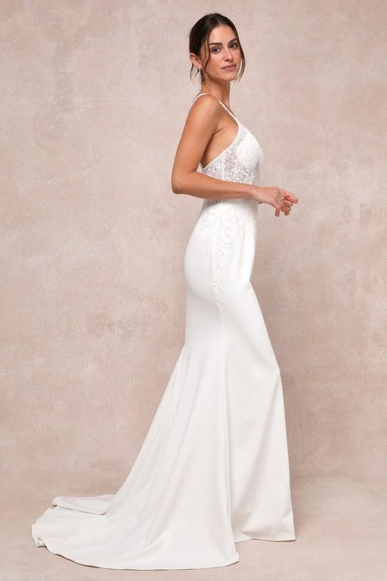 Infinite Adoration Ivory Beaded Embroidered Lace Maxi Dress Product Image