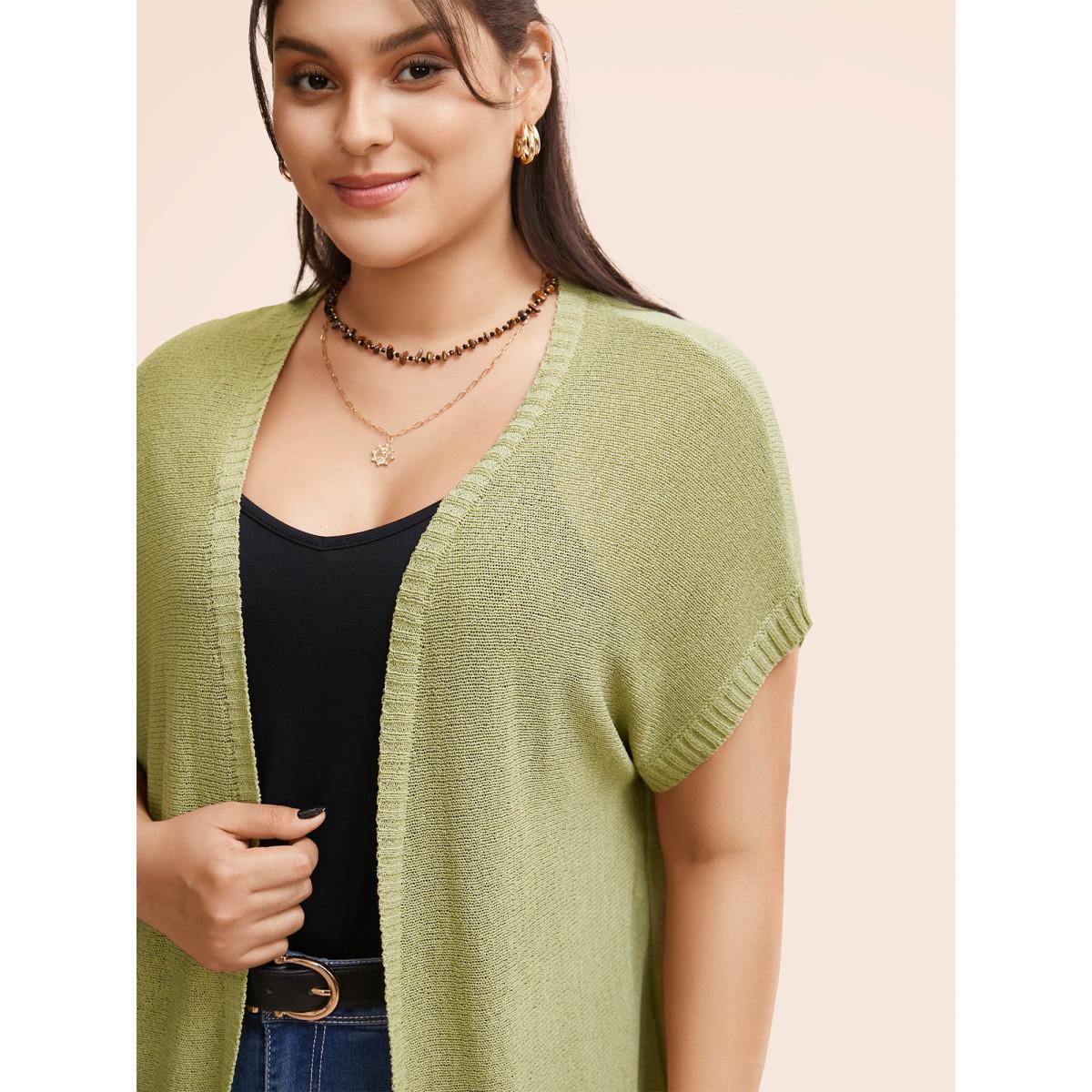 Plus Size Solid Kimono Collar Dolman Sleeve Cardigan Olive Women Casual Loose Short sleeve Everyday Cardigans BloomChic 26/4X Product Image
