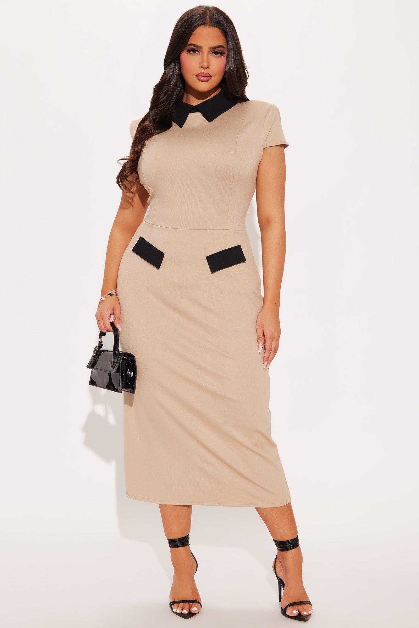 All Business Body Sculpting Midi Dress - Taupe/combo Product Image