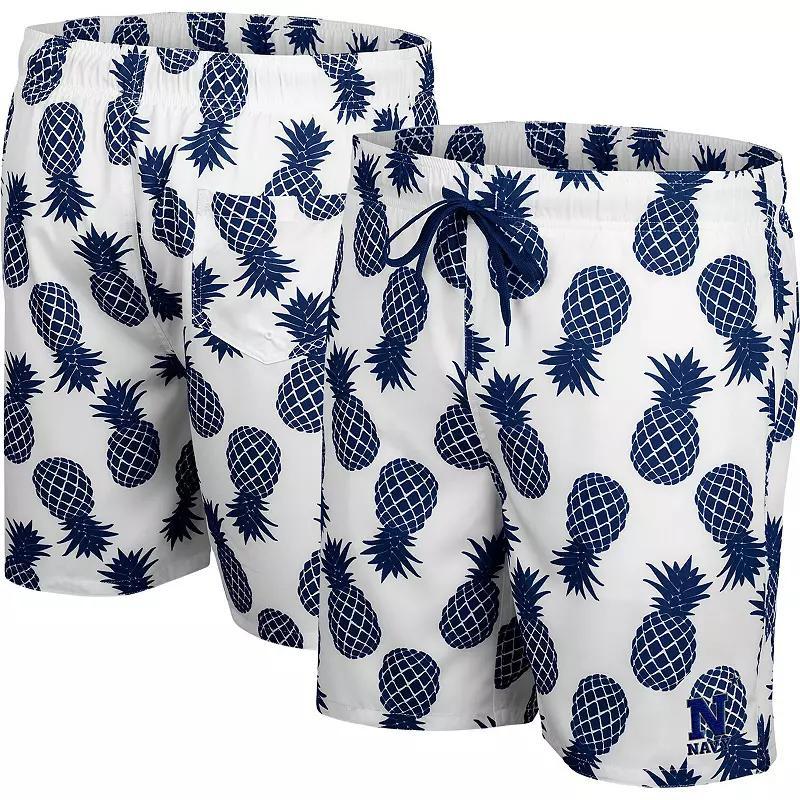 Men's Colosseum White Navy Midshipmen Pineapples Swim Shorts, Size: XL Product Image