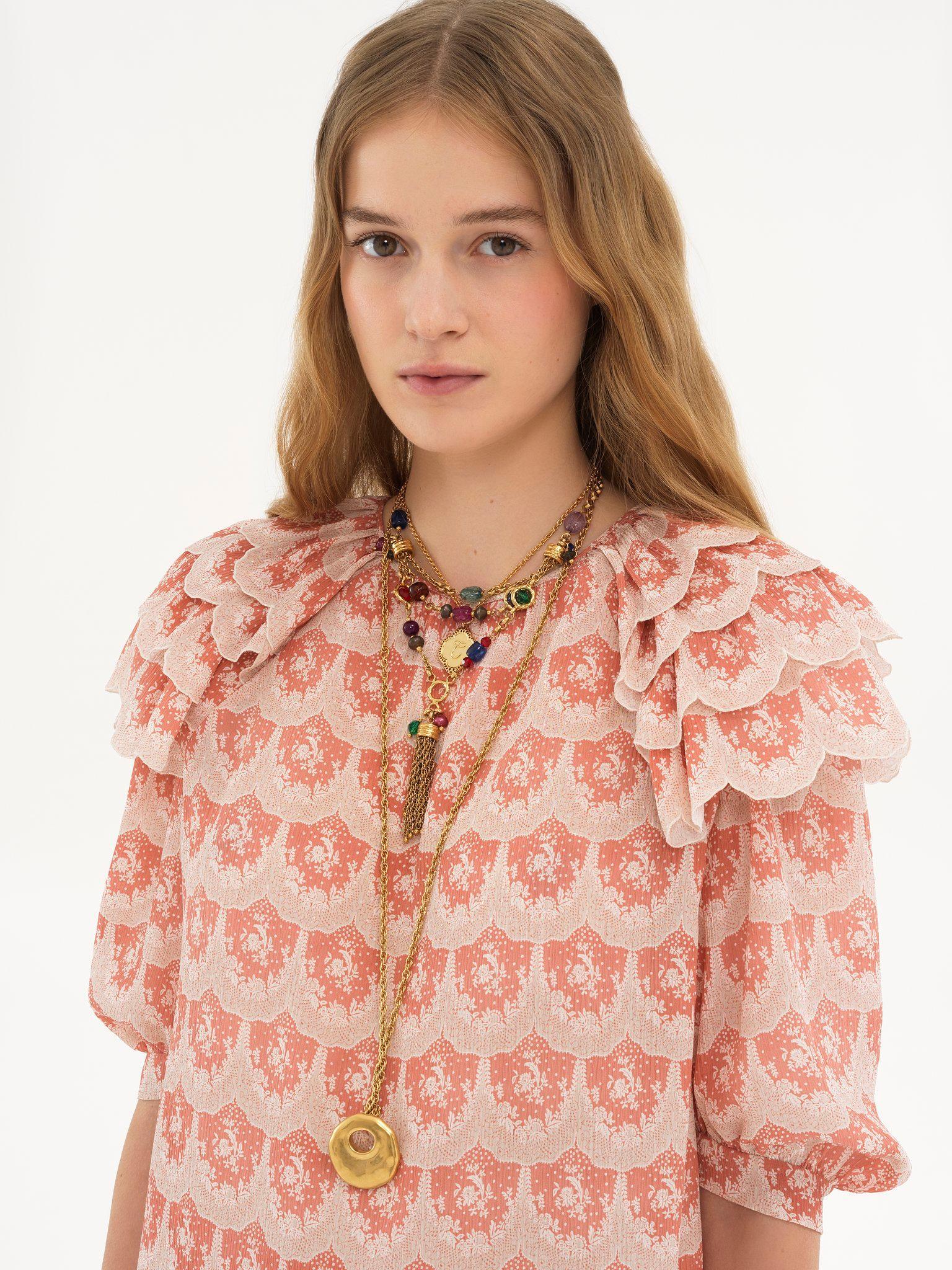 Puff-sleeve mini dress in silk crêpon Product Image