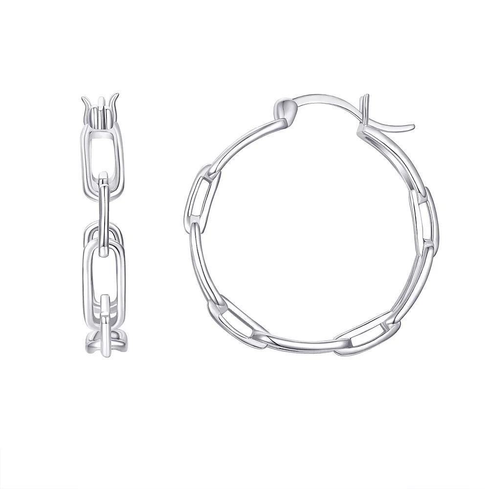 Eco Silver Luxe Sterling Silver Polished Paper Clip Link Hoop Earrings, Women's Product Image