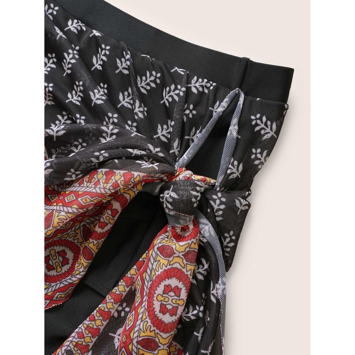 Plus Size Bandana Tie Knot Slit Hem Swim Bottom Women's Swimwear Black Beach Tie knot High stretch Bodycon High Rise Curve Swim Bottoms BloomChic 30/6X Product Image