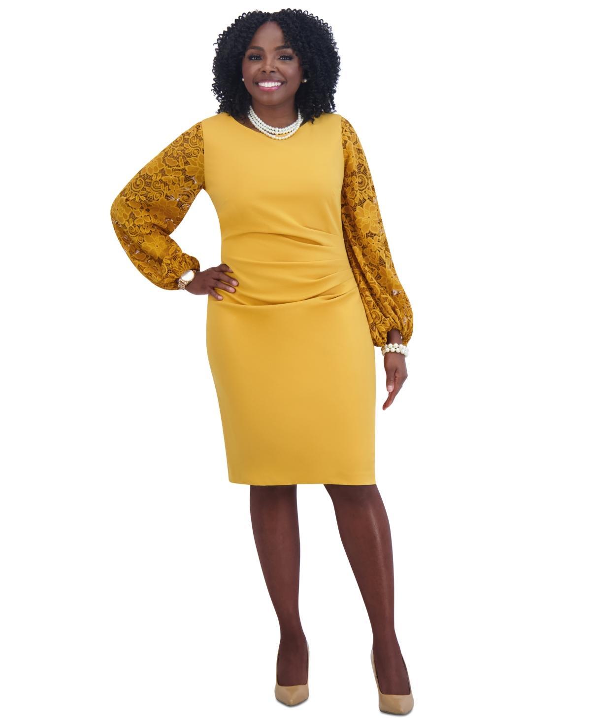 Kasper Womens Lace-Sleeve Crepe Sheath Dress Product Image
