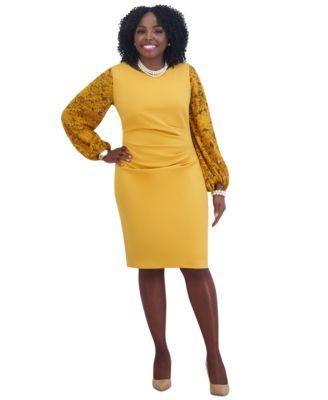 Kasper Womens Lace-Sleeve Crepe Sheath Dress Product Image