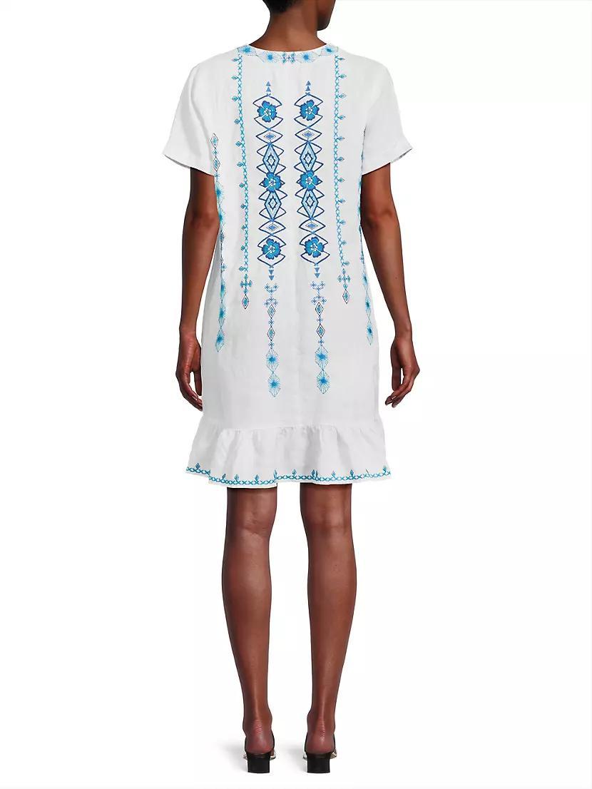 Taria Embroidered Floral Linen-Blend Shift Dress Product Image