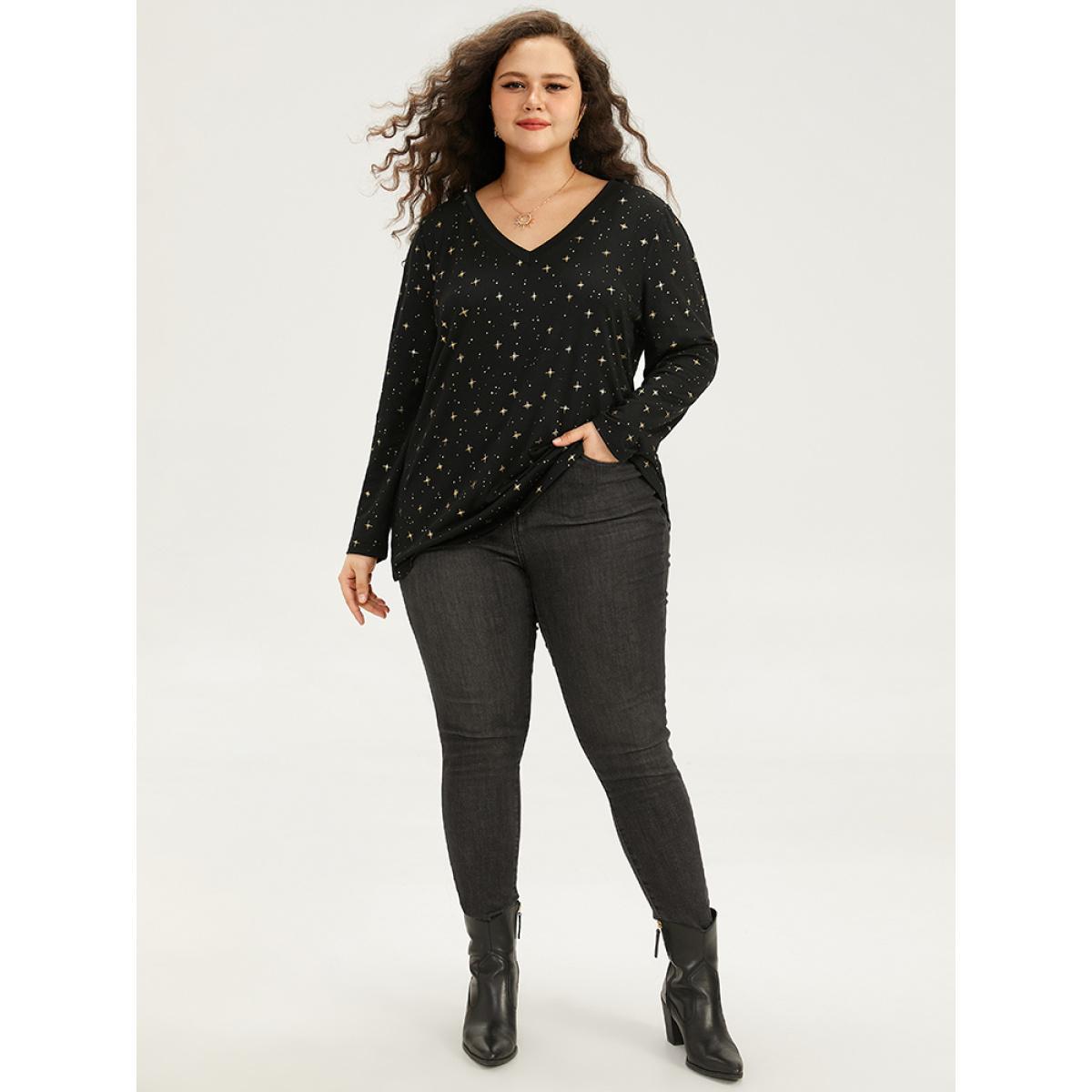 Plus Size Plain Zipper Half Elastic Cuffs Batwing Sleeve Sweatshirt Women Indigo Casual Elastic cuffs V-neck Dailywear Sweatshirts BloomChic 30/6X Product Image