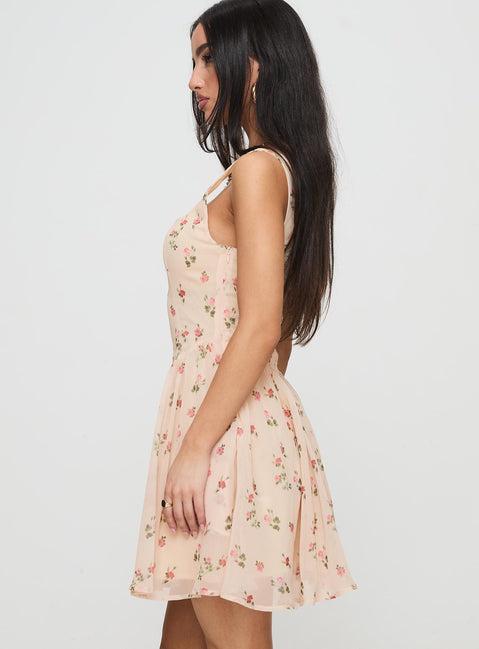 Straplie Mini Dress Cream Floral Product Image