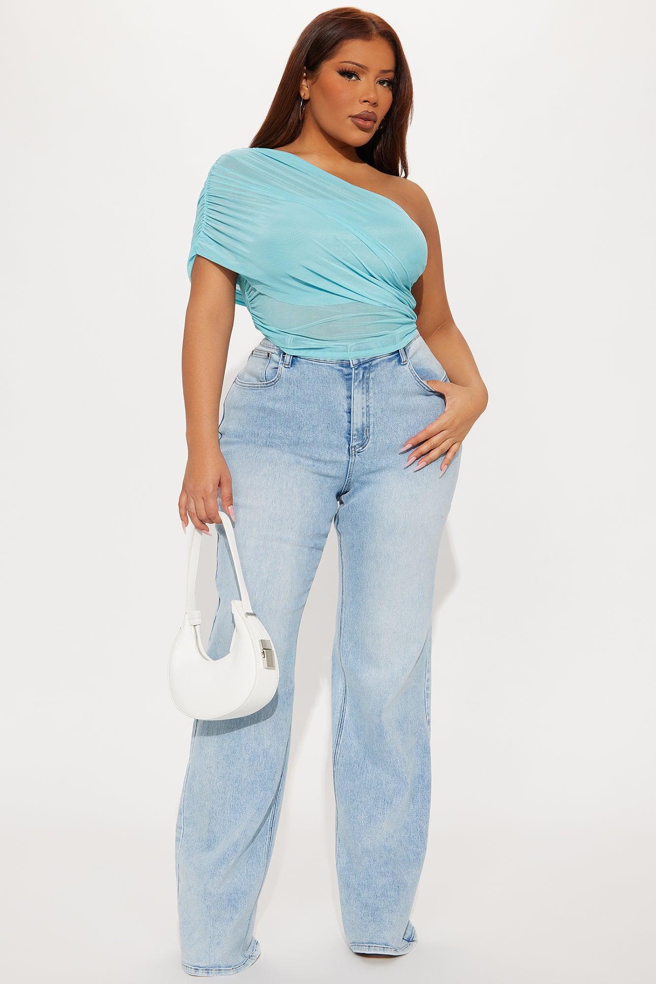 Year Round Mesh One Shoulder Top - Blue Product Image