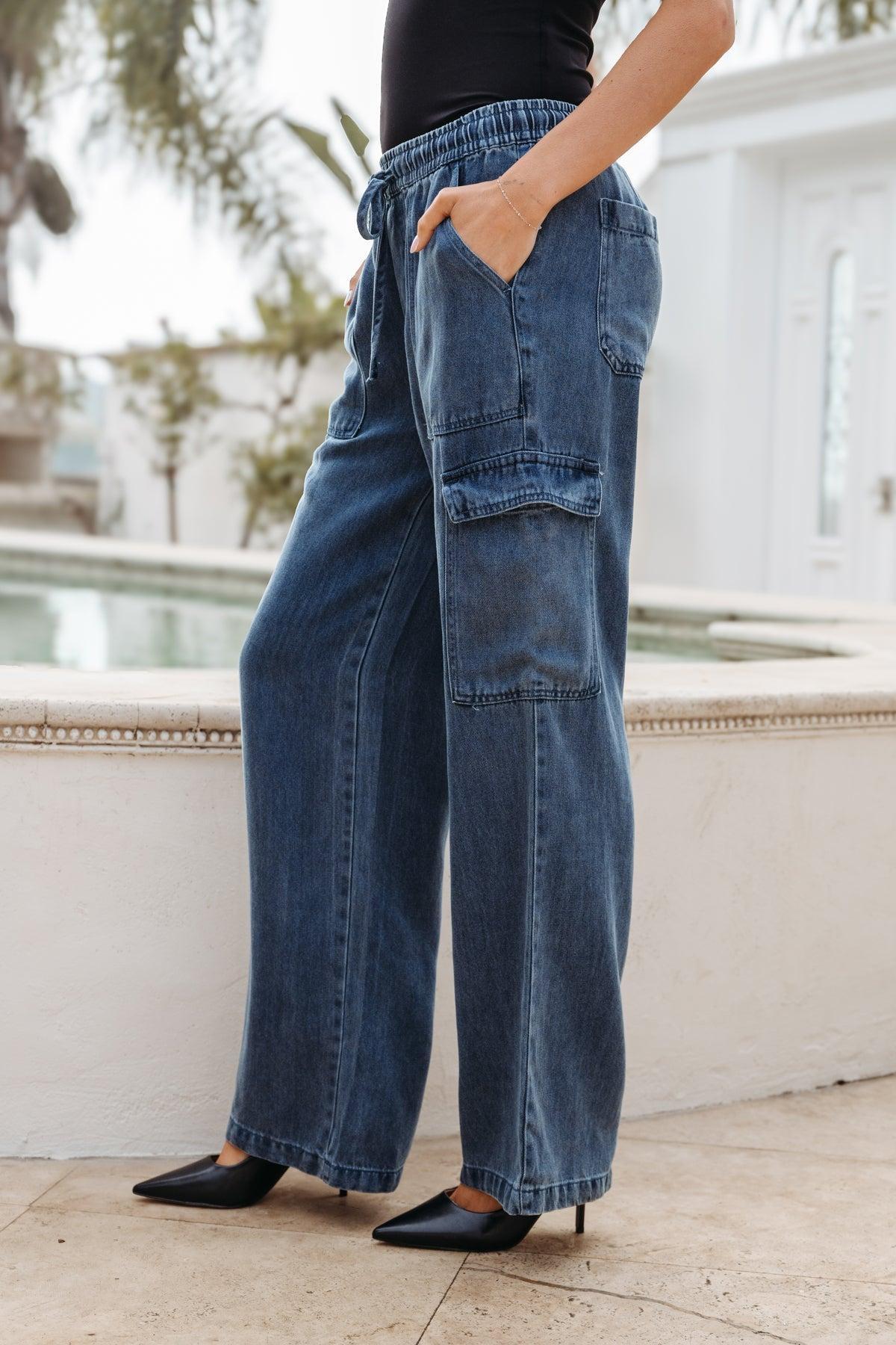 Thread & Supply Dark Denim Wash Rhoda Cargo Pants - FINAL SALE Product Image