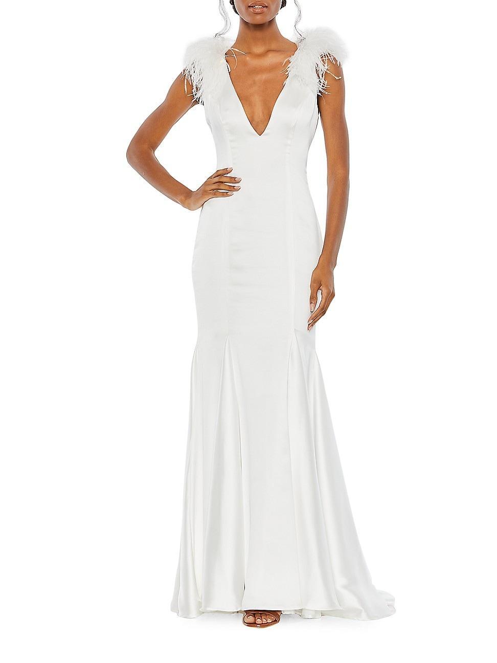 Womens Feather-Embellished Sheath Gown Product Image
