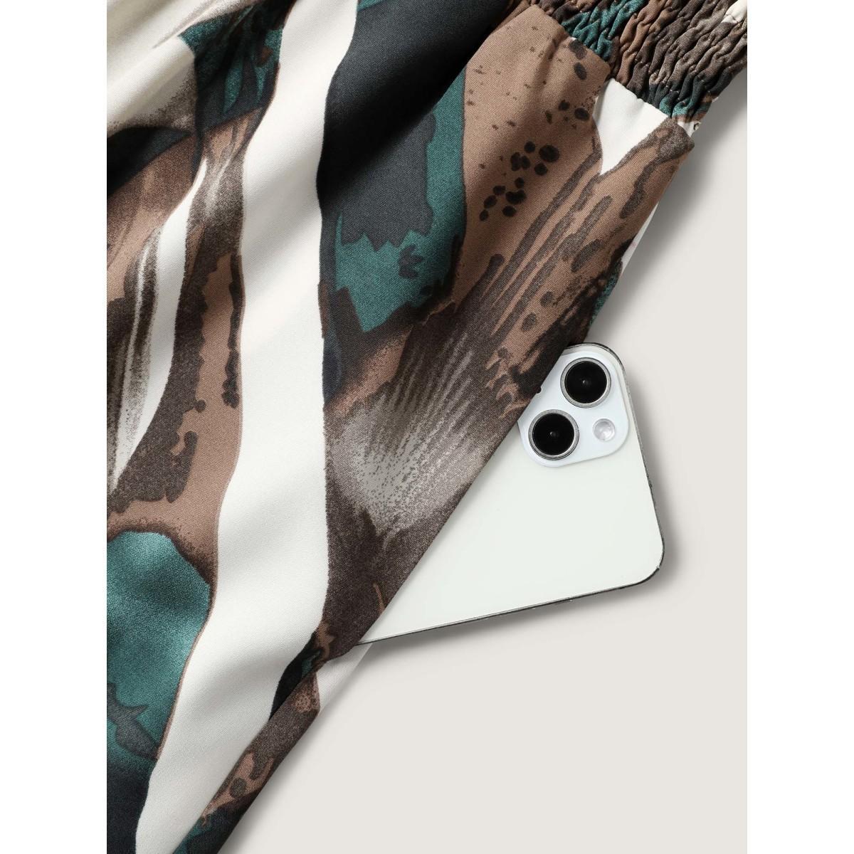 Plus Size Brushstroke Print Stretchy Waist Midi Skirt Women Apricot Work From Home No stretch Side seam pocket Work Skirts BloomChic 28/5X Product Image