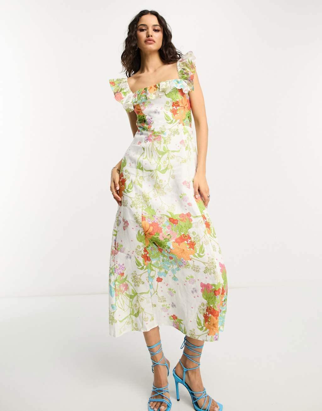 & Other Stories linen blend frill detail midaxi dress Product Image