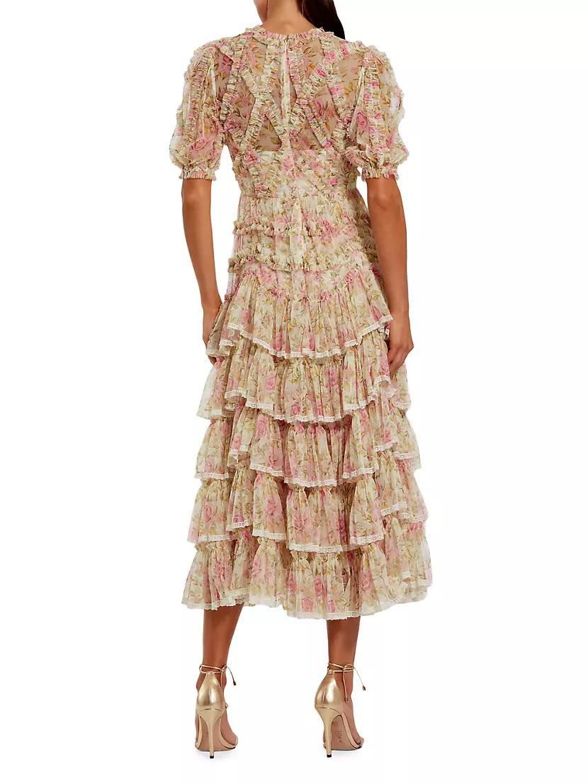 Floral Ruffle HIgh-Neck Cocktail Dress Product Image