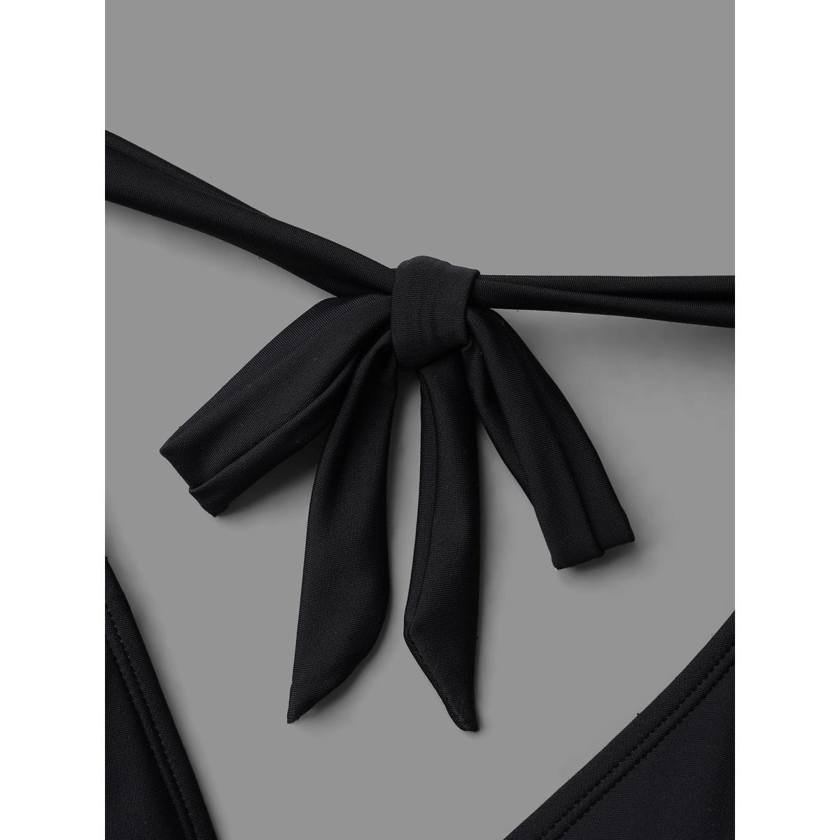 Plus Size Handkerchief Hem Contrast Webbing Surplice Neck Swim Dress Women's Swimwear Black Beach Bodycon Overlap Collar High stretch Curve Swim Dresses BloomChic 14-16/1X Product Image