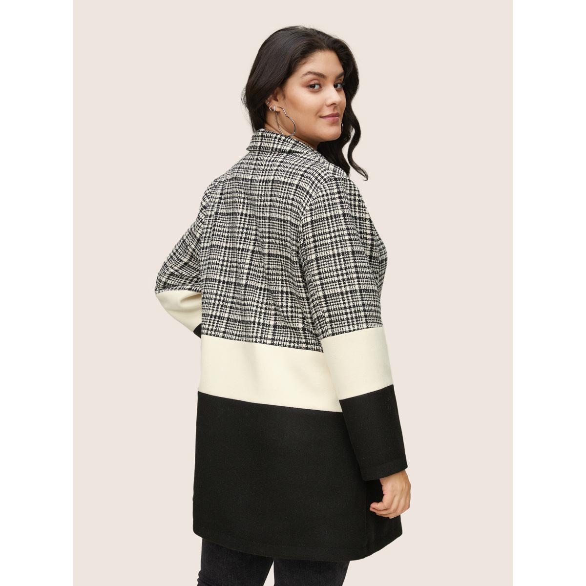 Plus Size Tweed Colorblock Contrast Button Up Coat Women Black Casual Texture Ladies Dailywear Winter Coats BloomChic 18-20/2X Product Image