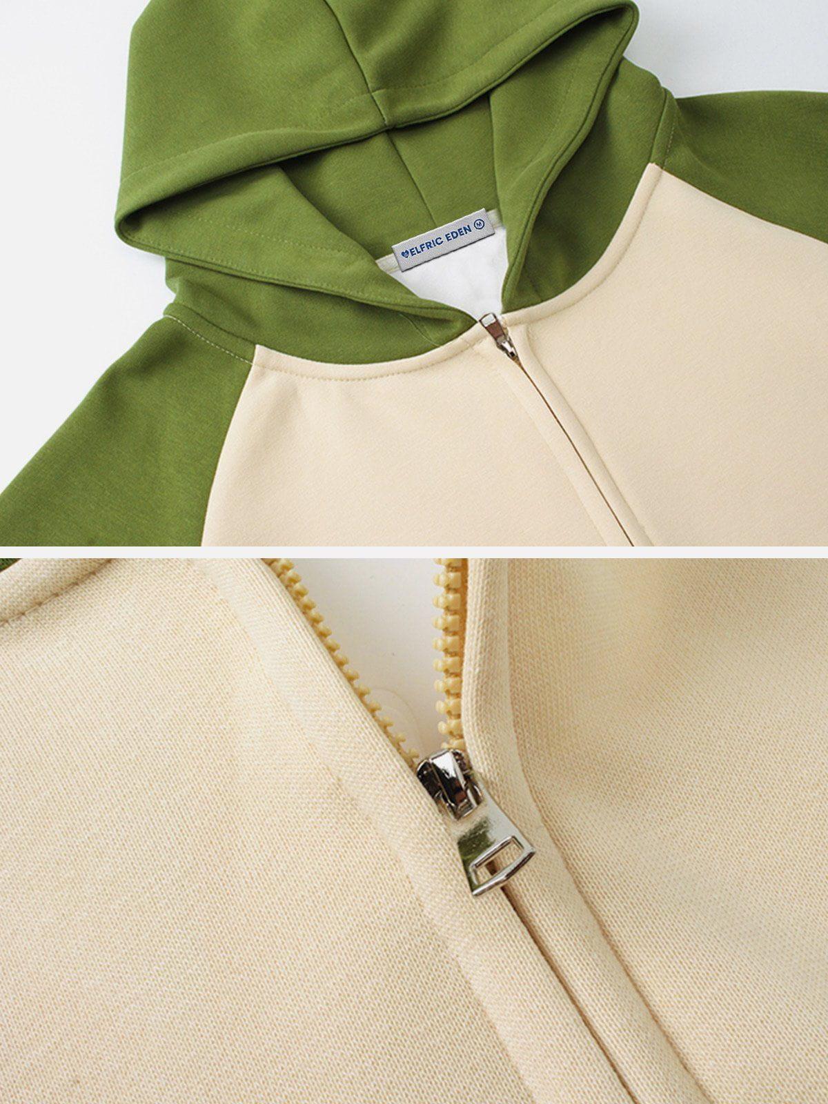 Aelfric Eden Color Blocking Patchwork Zip Up Hoodie Product Image