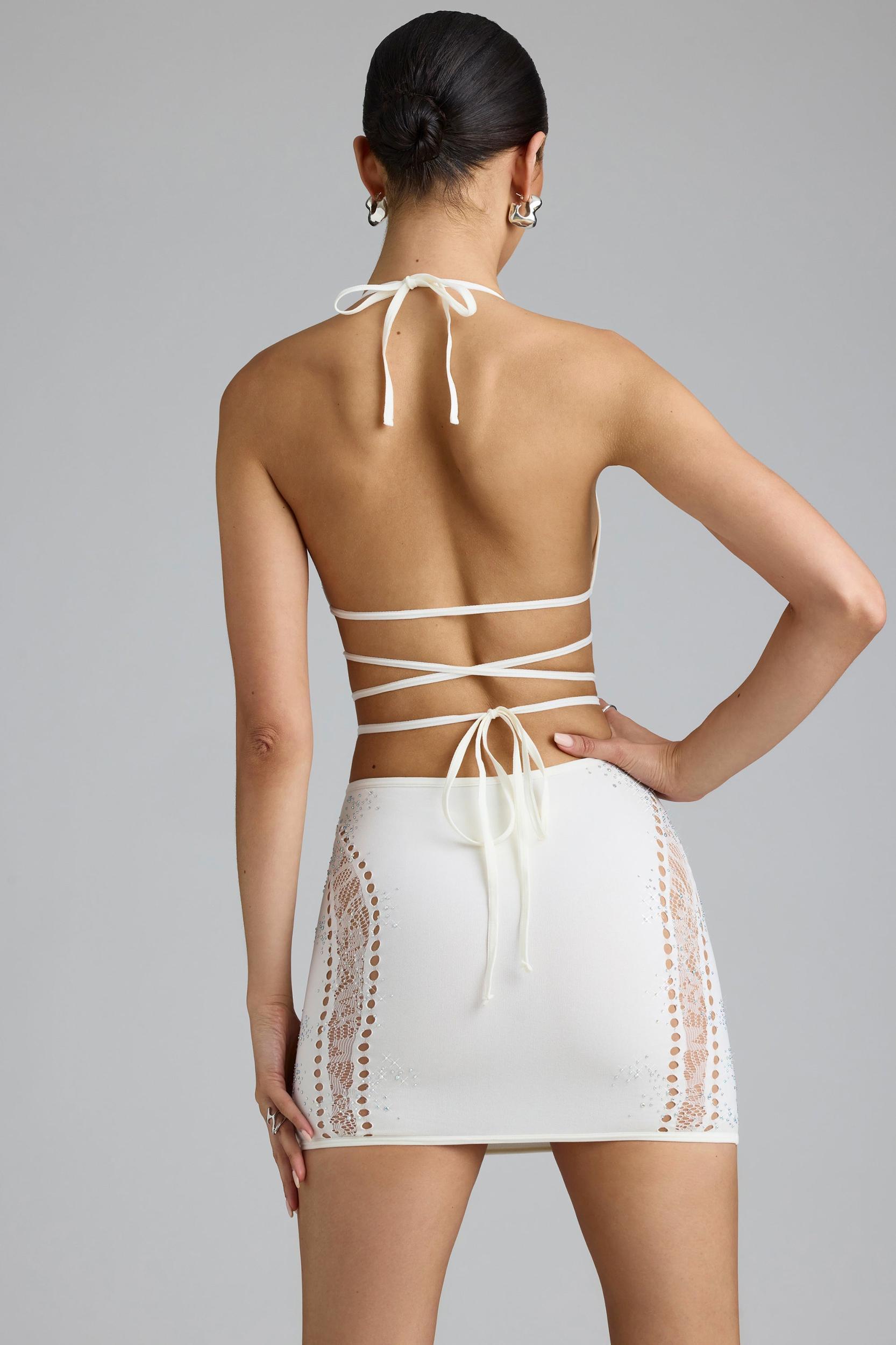 Embellished Cross-Strap Bikini Top in Ivory Product Image