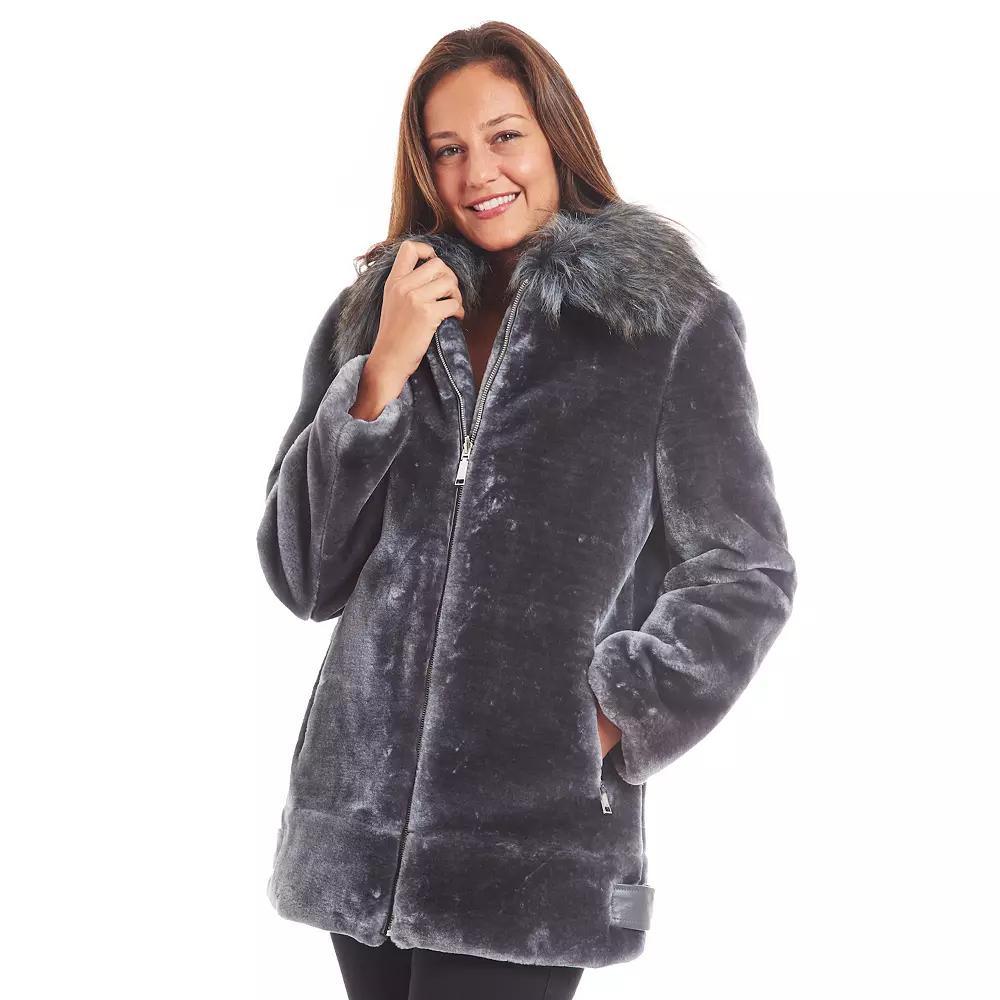 Women's Nine West Faux Fur Zipper Front Coat, Size: XS, Pale Blue Product Image