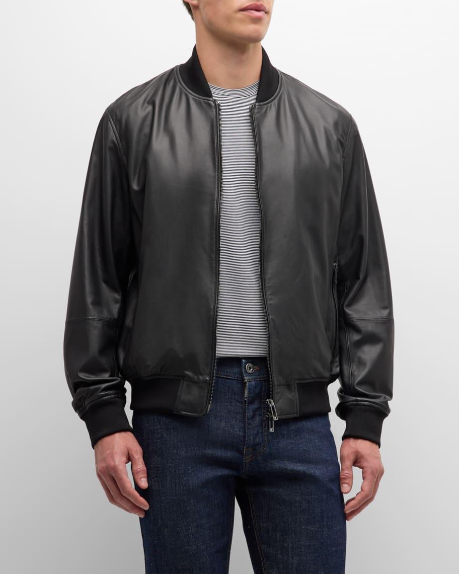 Mens Leather Bomber Jacket Product Image