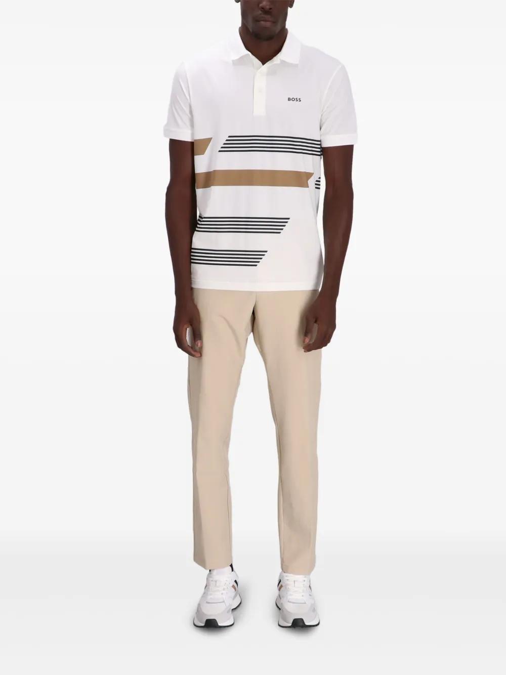 HUGO BOSS Paddy Stretch-jersey Polo Shirt With Stripe Print In White Product Image