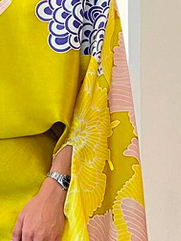 Batwing Sleeves Half Sleeves Flower Print Mock Neck Blouses&Shirts Tops Product Image