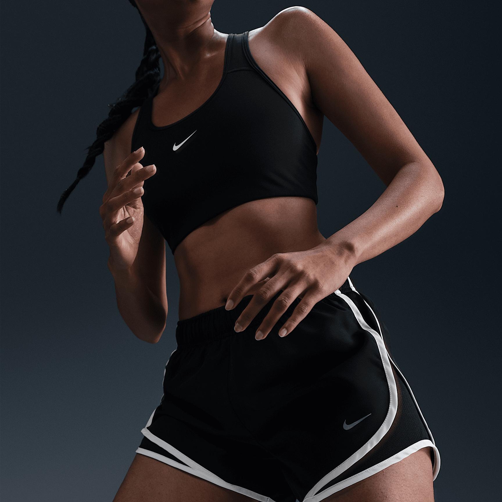 Nike Womens Tempo Dri-FIT Mid-Rise Brief-Lined Running Shorts in Black/White Product Image