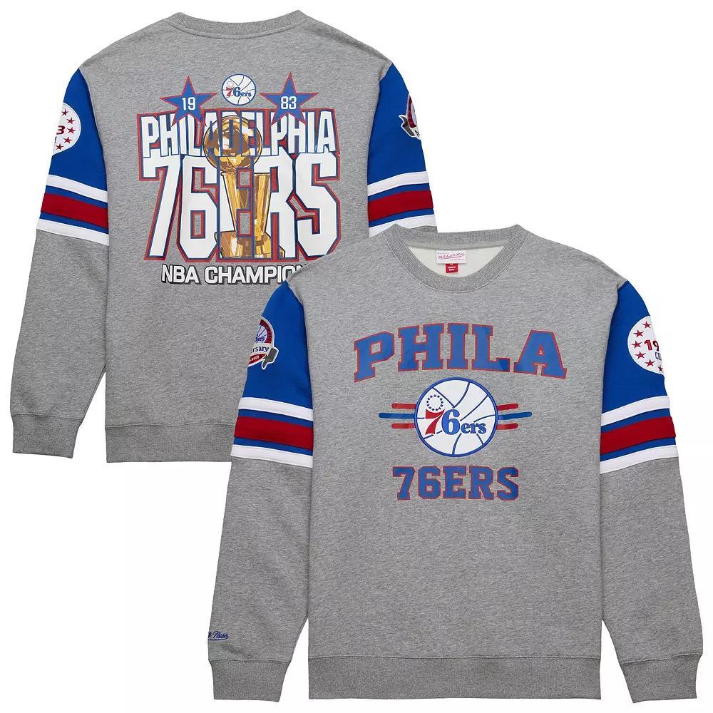 Men's Mitchell & Ness Heather Gray Philadelphia 76ers Hardwood Classics All Over 4.0 Pullover Sweatshirt, Size: XL, 76r Grey Product Image