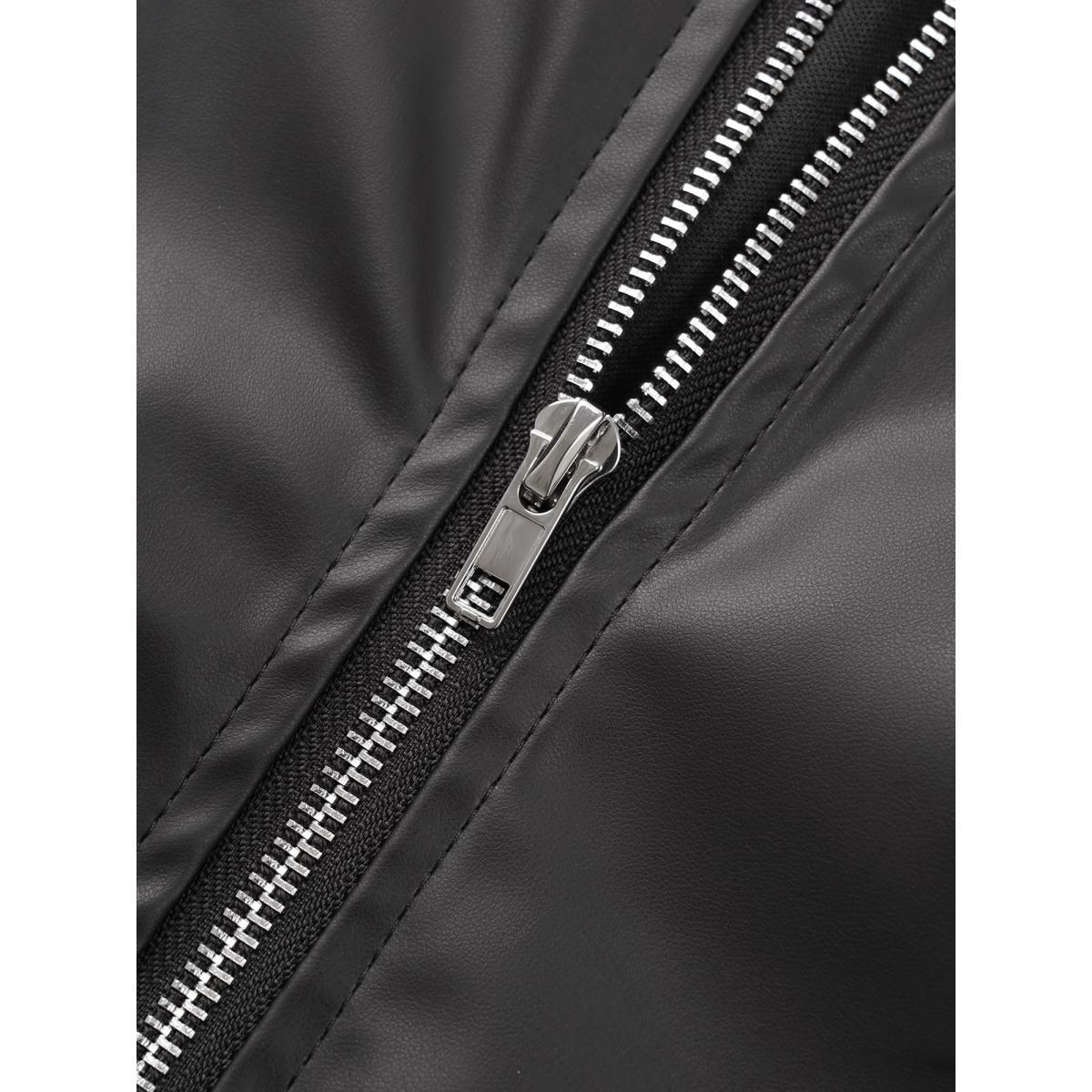 Plus Size PU Leather Pocket Zipper Jacket Women Black Non Side seam pocket Everyday Jackets BloomChic 30/6X Product Image