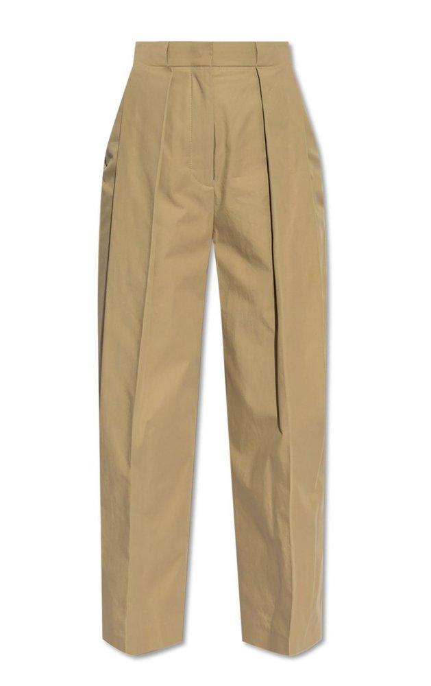 BALMAIN High Waisted Pleated Loose Pant In Beige Product Image