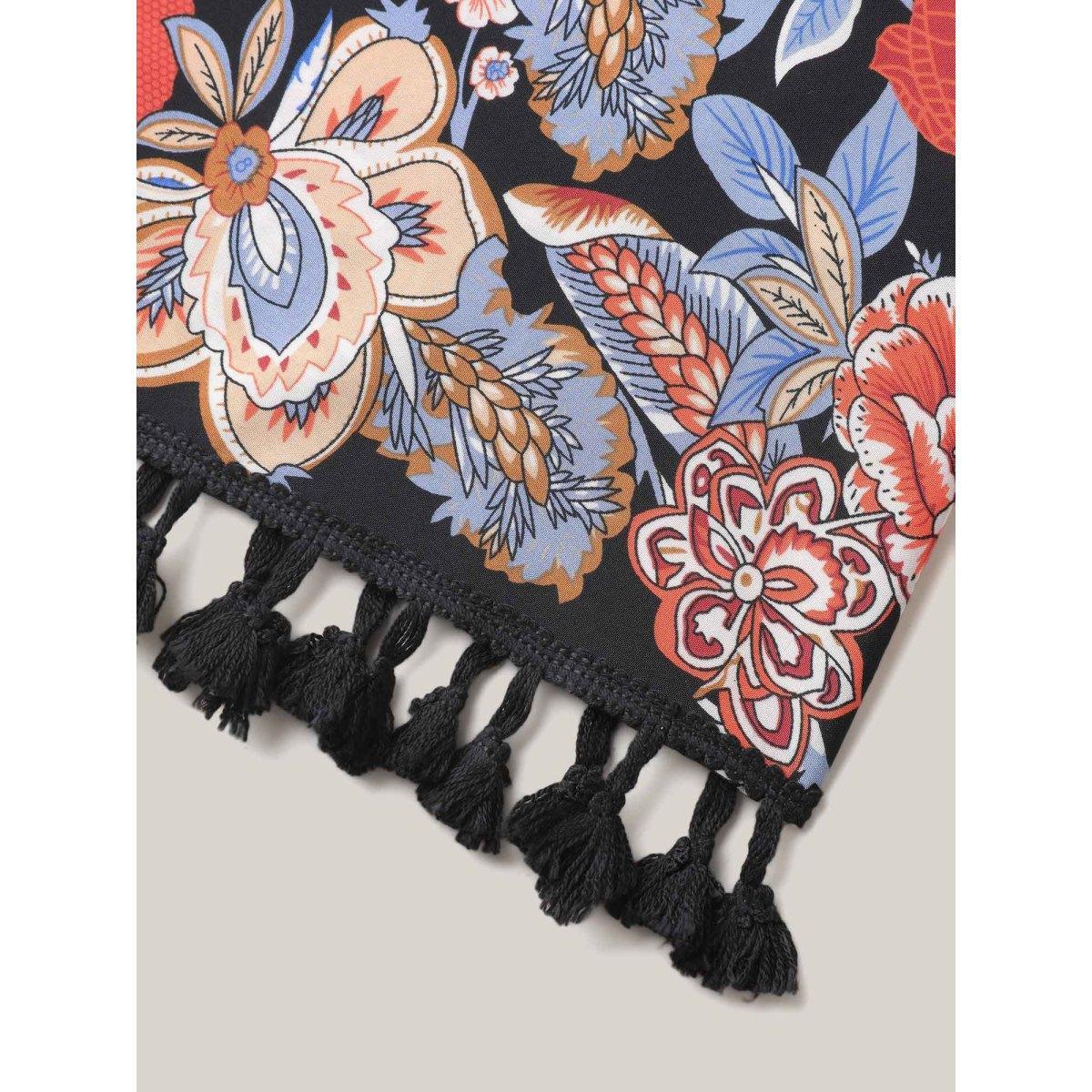 Plus Size Romantic Floral Print Vacation Kimono Cardigan Women Black Resort Tie knot Loose Vacation Kimonos BloomChic 14-16/1X Product Image