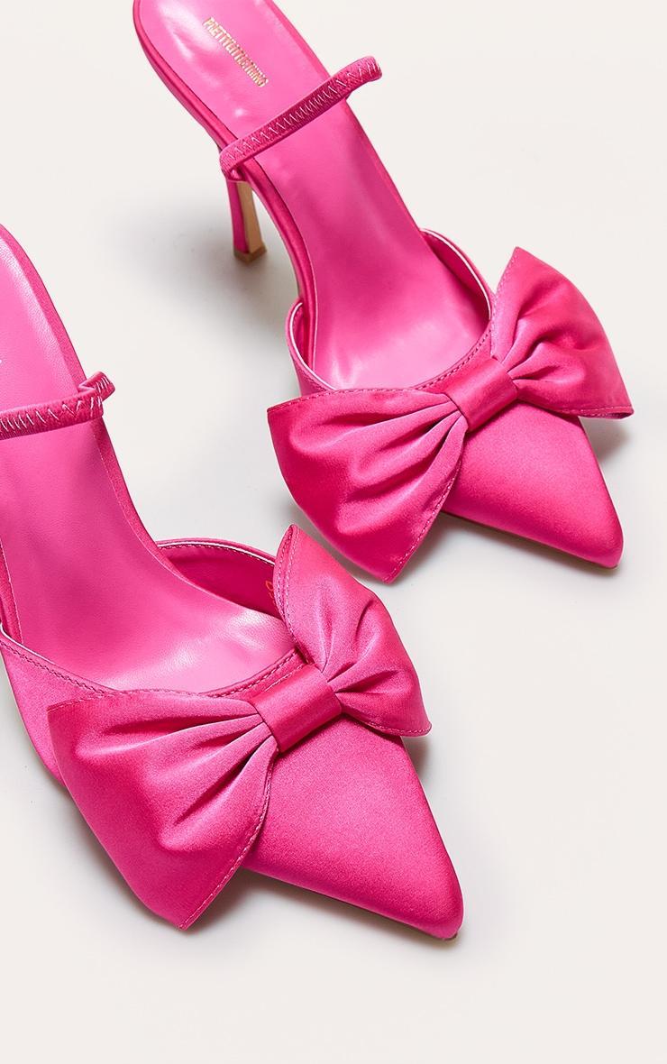 Pink Satin Point Toe Bow Detail Sling Back Heeled Courts Product Image