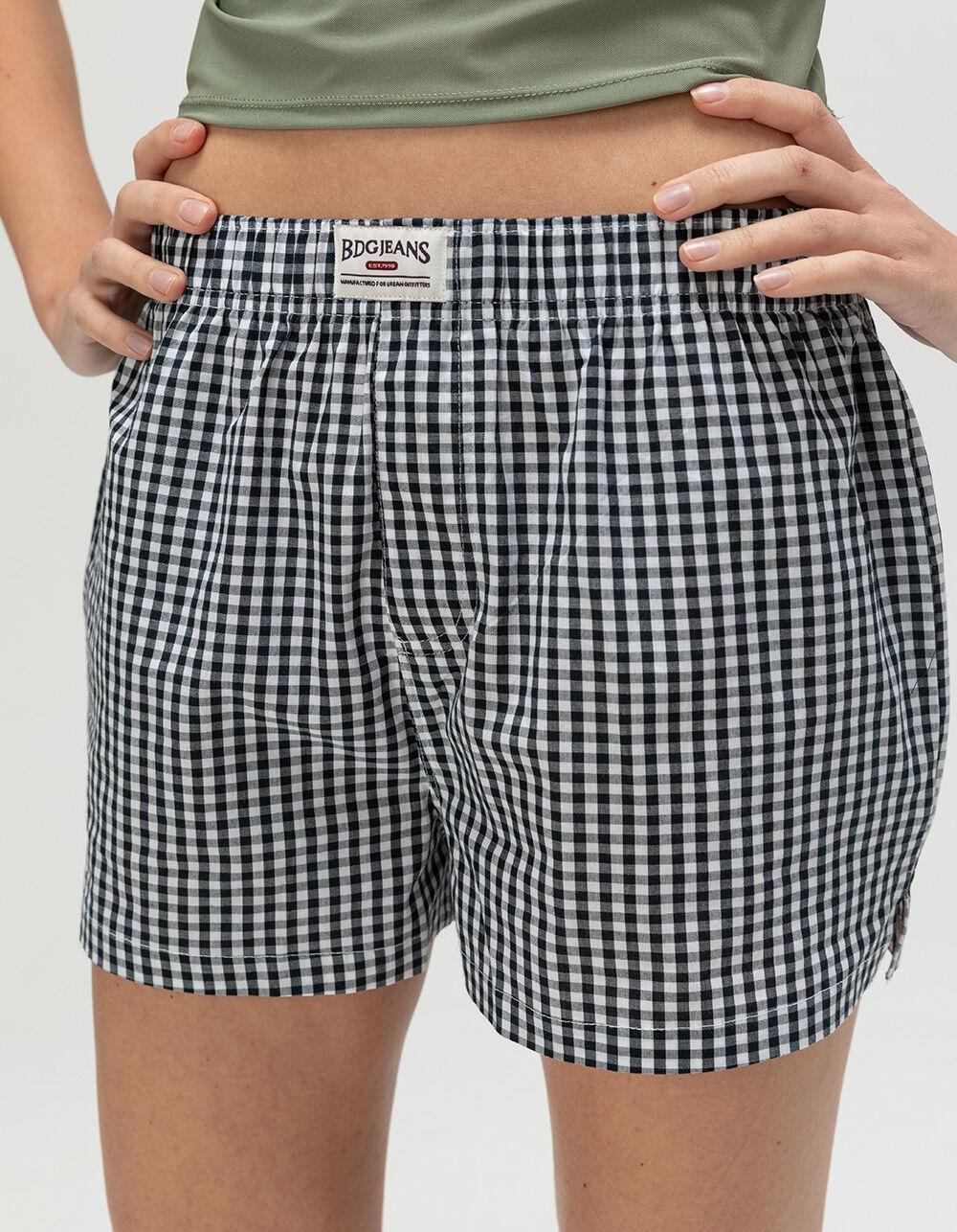 BDG Urban Outfitters Gingham Womens Boxer Shorts - BLK/WHT Product Image