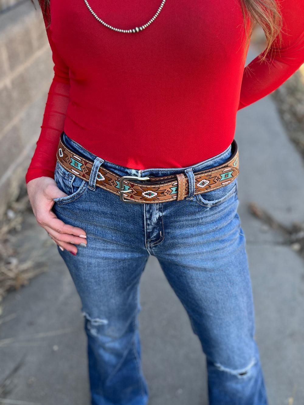 Olay Aztec Leather Belt Product Image