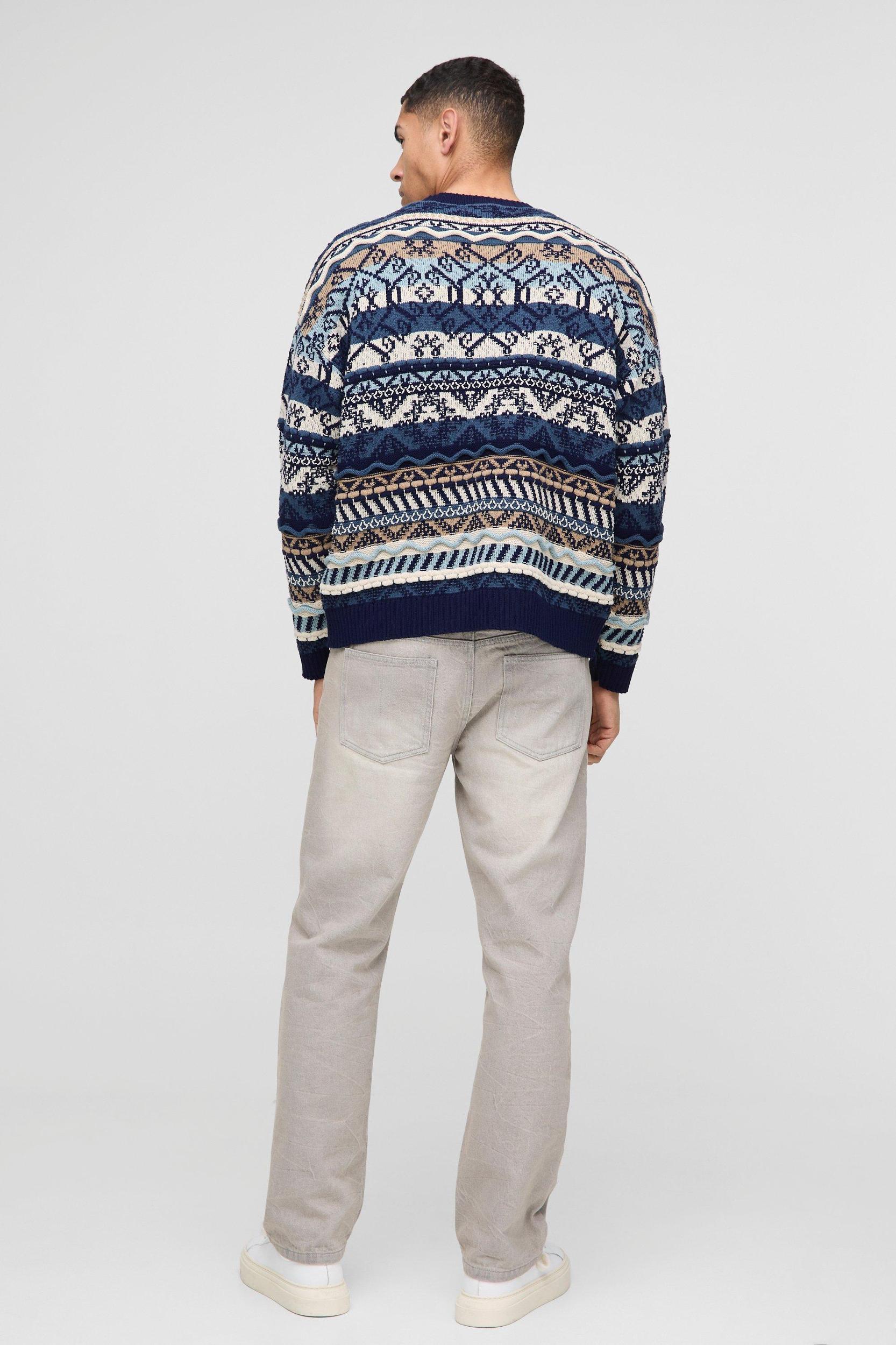 Oversized Vintage Textured Knitted Sweater | boohooMAN USA Product Image