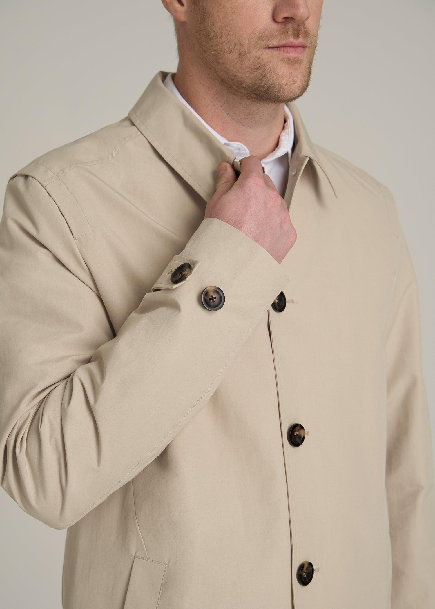 Minimalist Trench Coat for Tall Men in Light Khaki Product Image