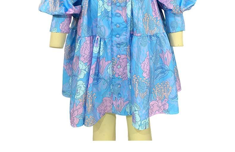 Long-Sleeve Floral Print Mini A-Line Shirt Dress Product Image