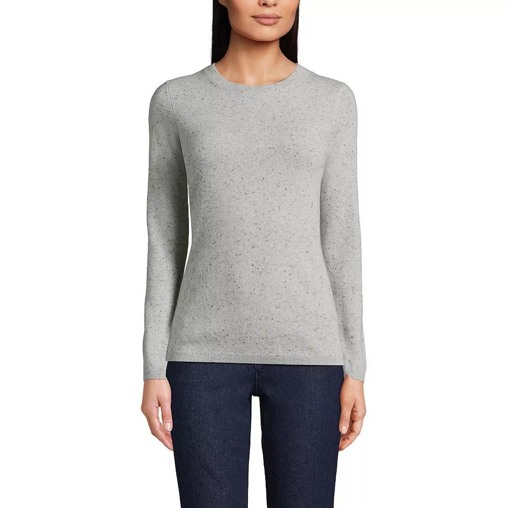 Women's Lands' End Crewneck Cashmere Sweater, Size: Large, Gray Black Donegal Product Image