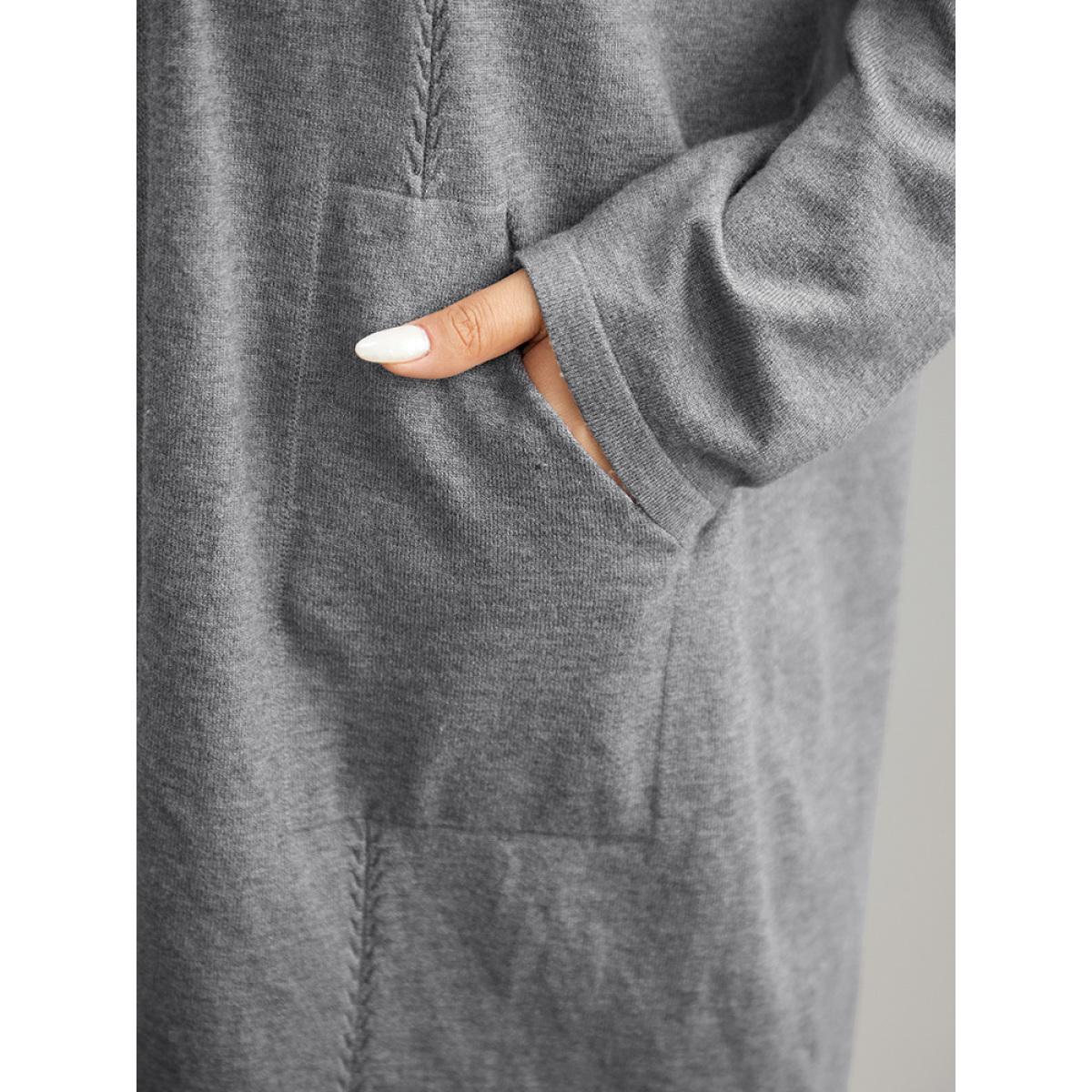 Plus Size Supersoft Essentials Solid Loose Patched Pocket Cardigan Gray Women Casual Loose Long Sleeve Everyday Cardigans BloomChic 14-16/1X Product Image