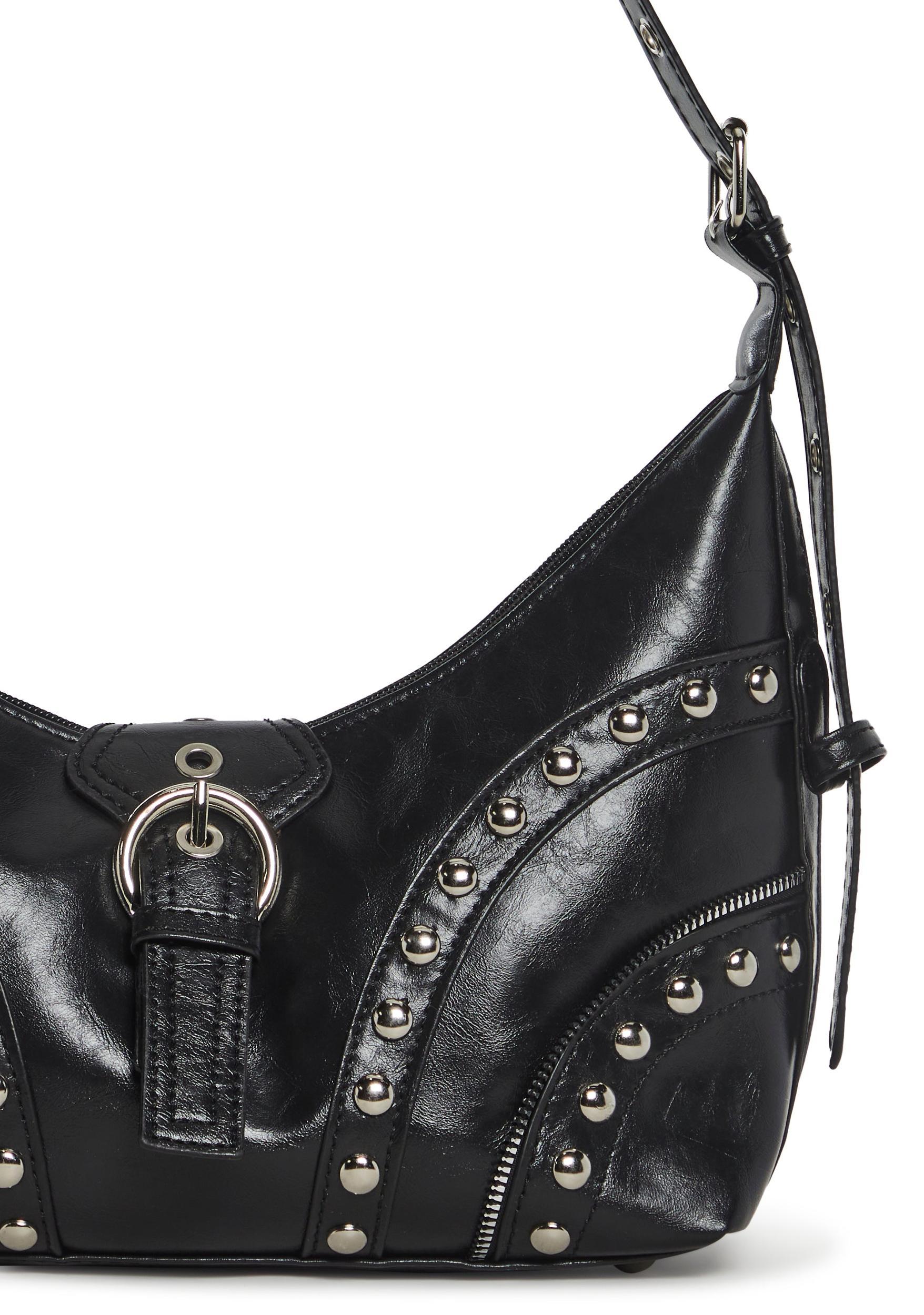Vegan Leather Matte Studded Shoulder Bag Generation Kiss - Black Product Image
