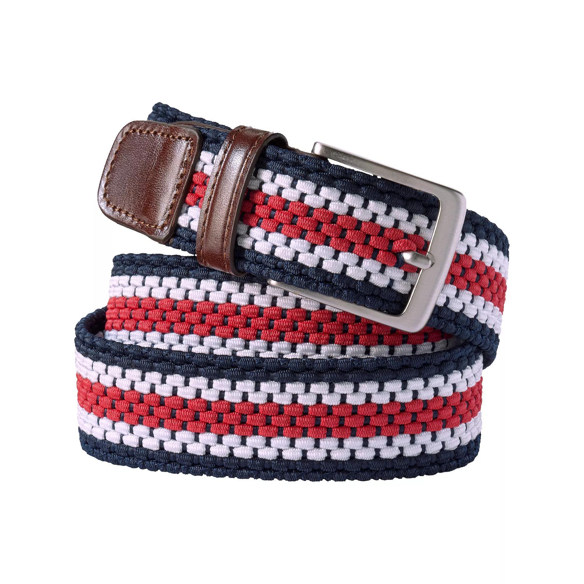 Men's Lands' End Elastic Braid Leather Trim Belt, Size: XXL, Green Clay Stripe Product Image