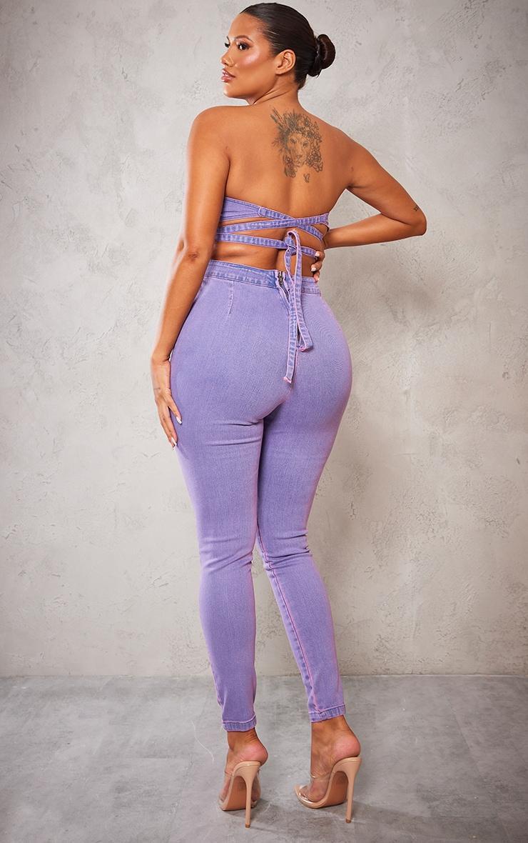 Shape Purple Acid Wash Cup Detail Tie Back Denim Jumpsuit Product Image