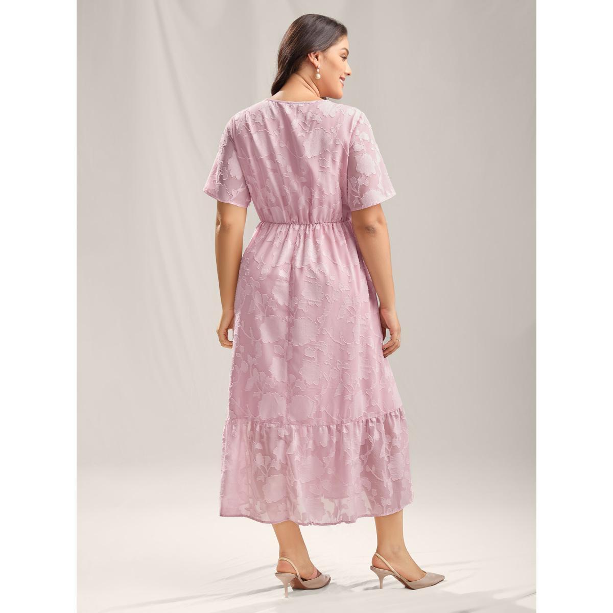 Plus Size Floral Textured Pockets Tiered Maxi Dress Lilac Women Overlap Collar Short sleeve Curvy BloomChic 22-24/3X Product Image