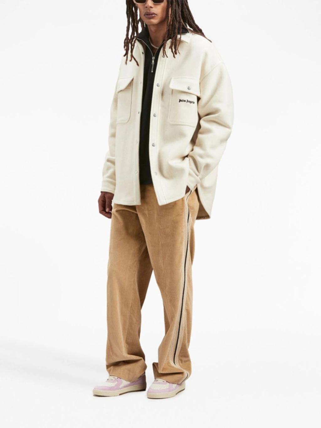 PALM ANGELS Logo-embroidered Twill Shirt Jacket In Cream Product Image